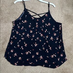 Kaileigh Navy Floral Criss-Cross Tank